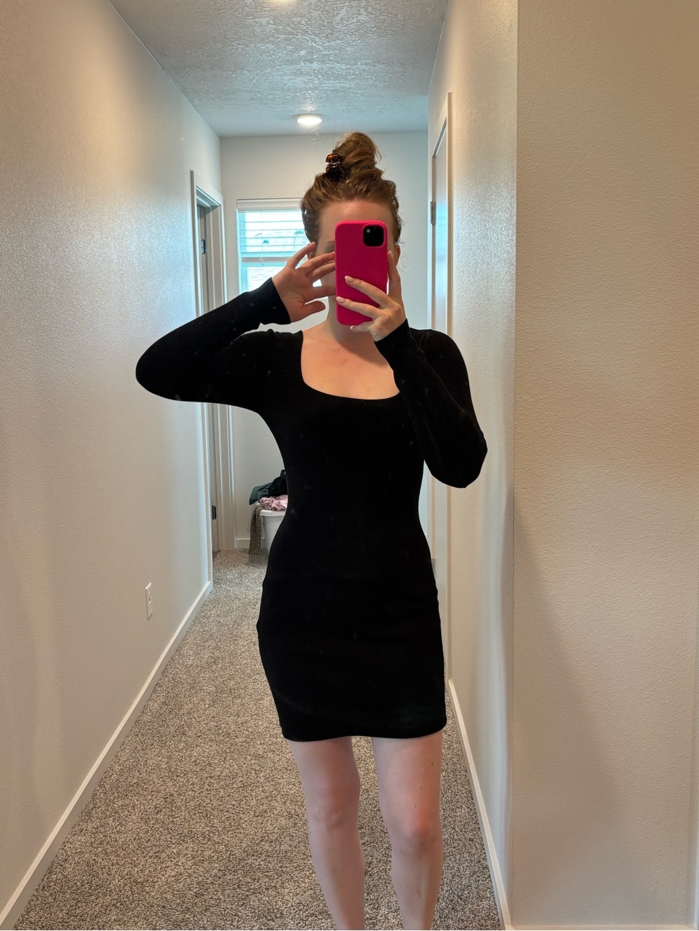 H&M Black Long-Sleeve Square Neck Bodycon Dress